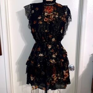 EUC Planet Blue Blu Life printed lurex mini dress